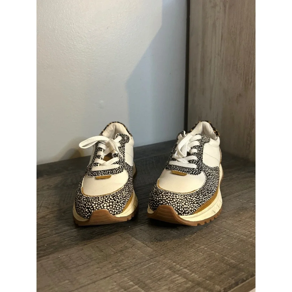 Madewell MWL Court Sneakers Animal Print Calf Hair White Leather Womens 5.5